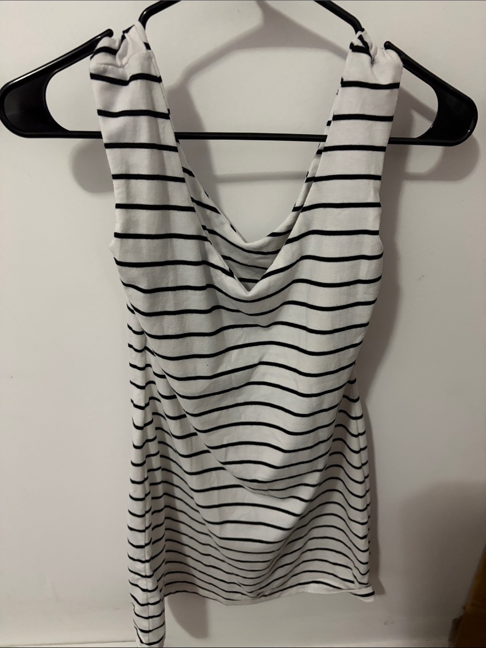 Sleeveless Black & White Stripe Cowl Neck Tank Top